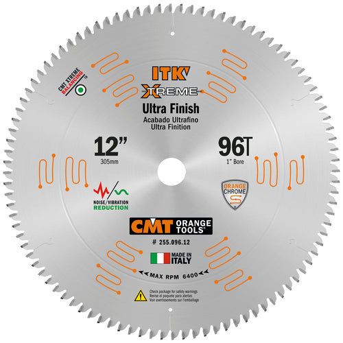 CMT Orange Tools Industrial Fine Finish Saw Blade, 12-Inch x 96 Teeth 40° ATB