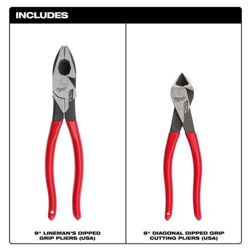 Milwaukee 2PC Dipped Grip Cutting Pliers Set