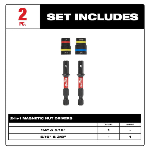 Milwaukee 2PC SHOCKWAVE™ Impact Duty QUIK-CLEAR™ 2-in-1 Magnetic Nut Driver Set